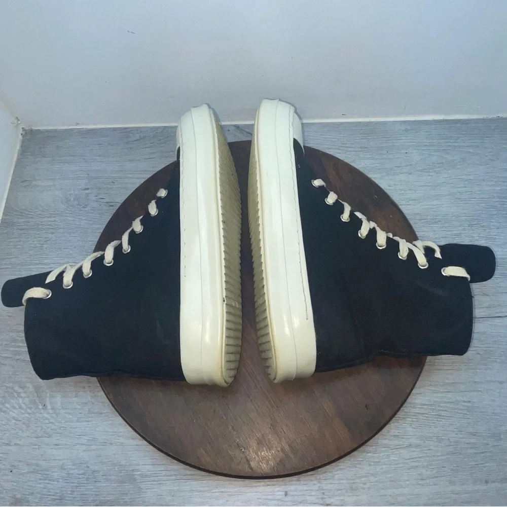 Rick Owens Black White Canvas High-Top Sneakers Lace Up Zipper Size 40